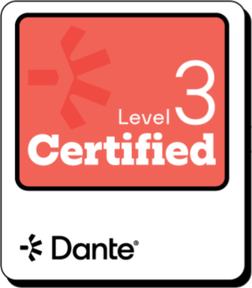 Dante Level 3 Certified badge, issued by Audinate.
