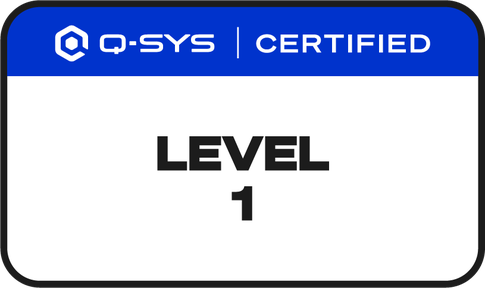 Q-SYS Certified Level 1 badge, issued by QSC.