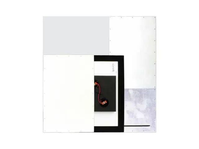 Product image of the TruAudio Wraith invisible series — a flat rectangular panel speaker shown alongside its black mounting frame.